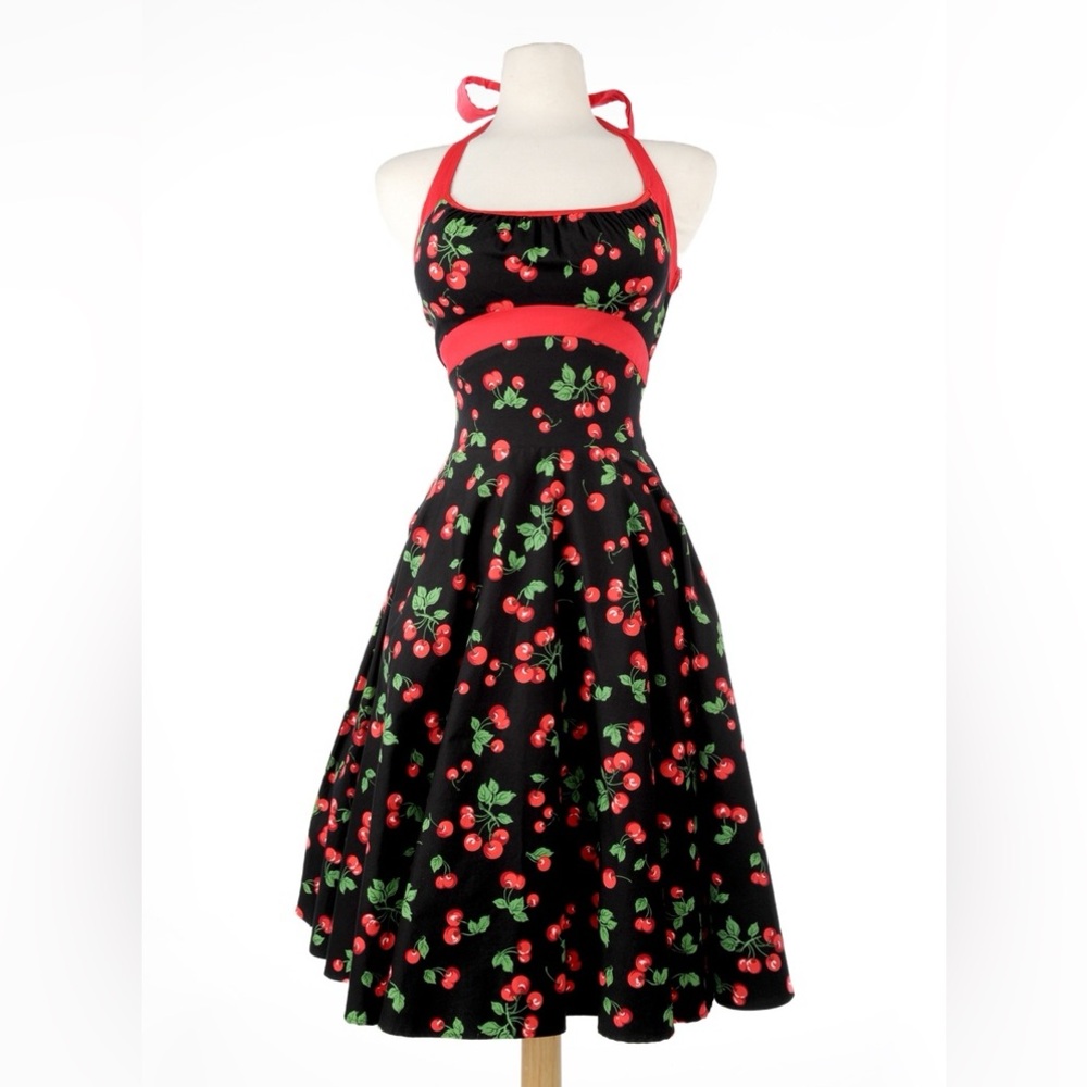 Pinup Couture Halter Swing Dress in Cherry Print